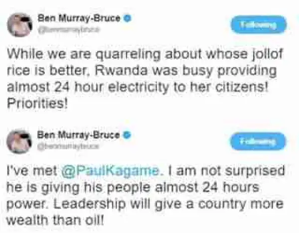 "We Talk About Jollof Rice, Rwanda Gets 24-Hour Power Supply" - Senator Ben Bruce